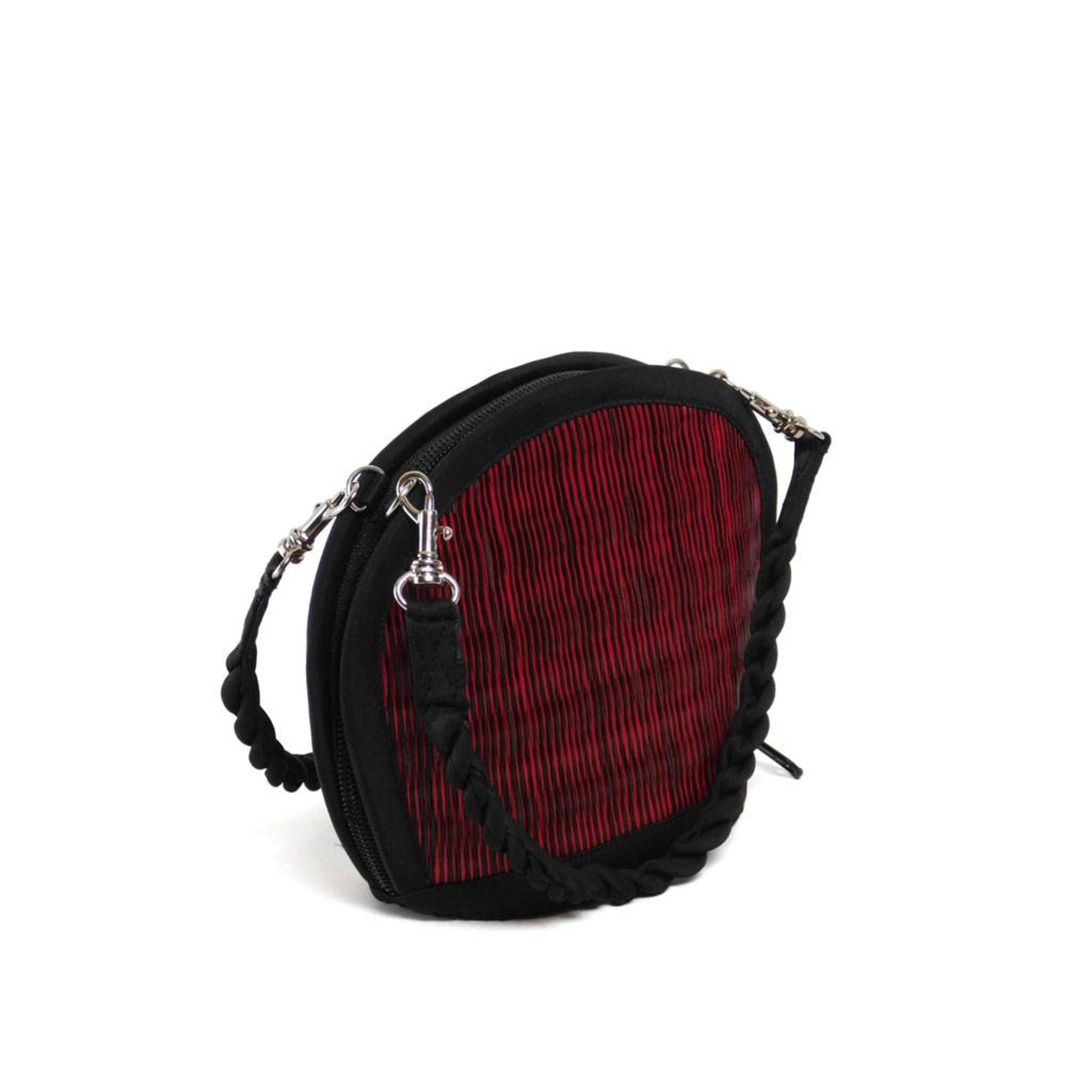 Saraye/mekhada Mini Handtasche Clamshell Damen Seegras - Rot Schwarz - Tragehenkel Kordel - Abnehmbar - Reißverschluss