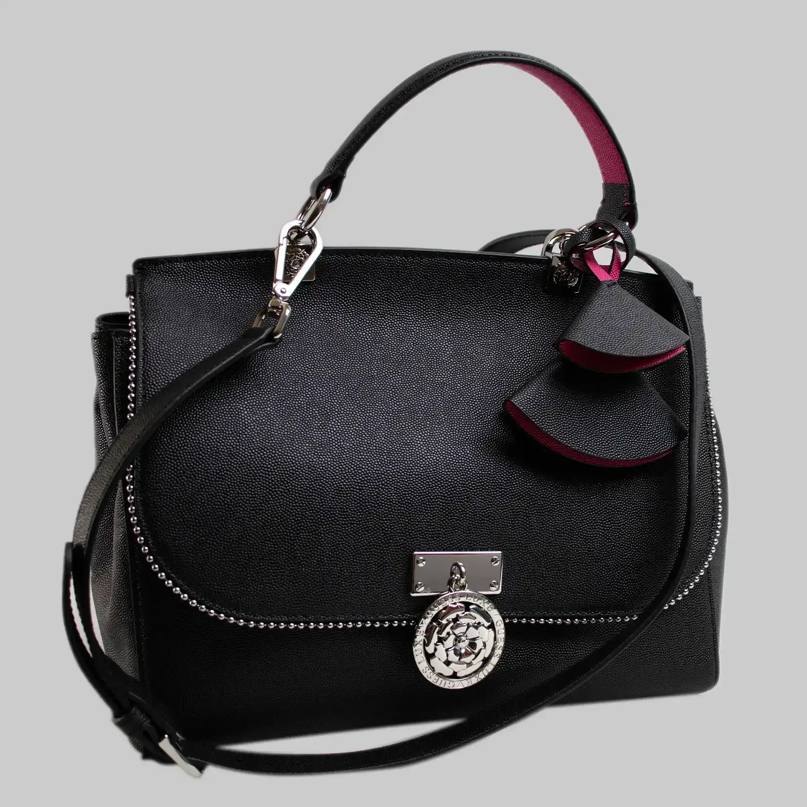 Guess Luxe Handtasche Damen Leder - Schwarz - Samt-Violett -  Magnetverschluss