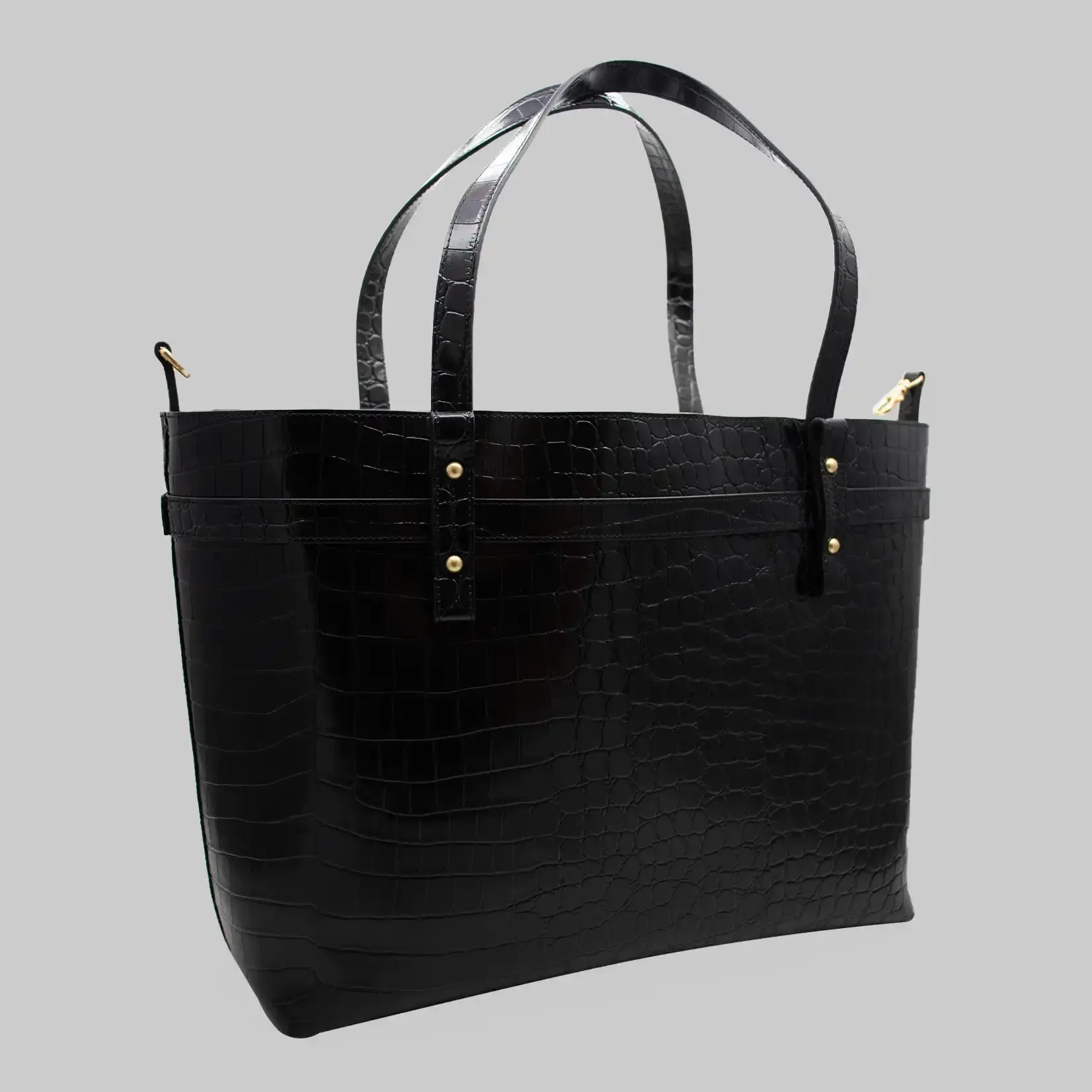 Guess Luxe Damen Shopper aus Echtleder in Schwarz mit Croco-Optik und Dust Bag