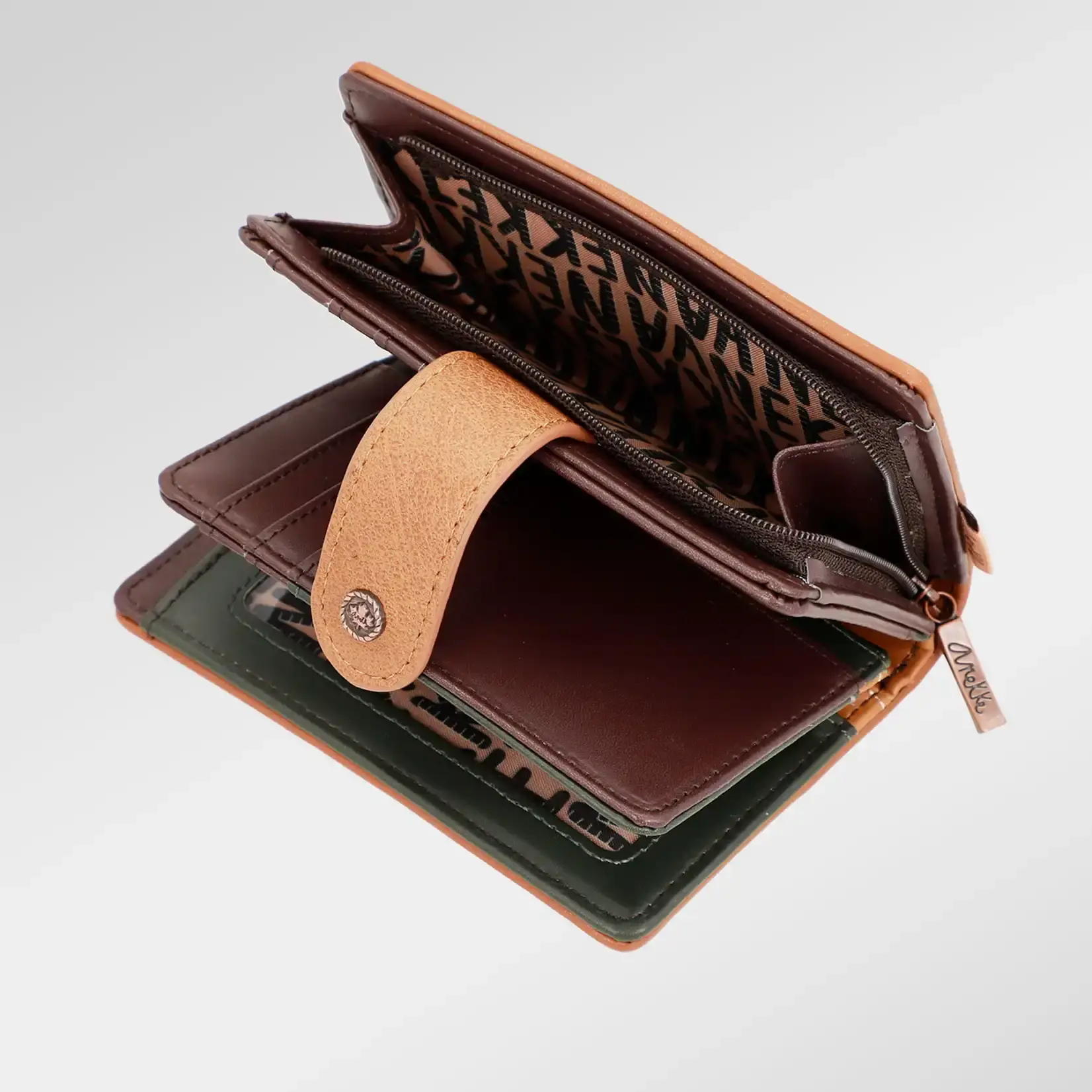 Anekke Portemonnaie Canada - Braun Grün - 11 Kartensteckfächer - Reißverschluss Druckknopfverschluss