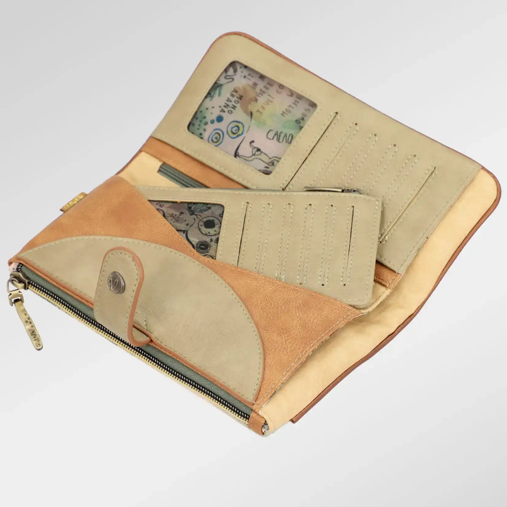 Anekke Portemonnaie Amazonia - Braun Grün - 19 Kartensteckfächer - Reißverschluss Druckknopfverschluss