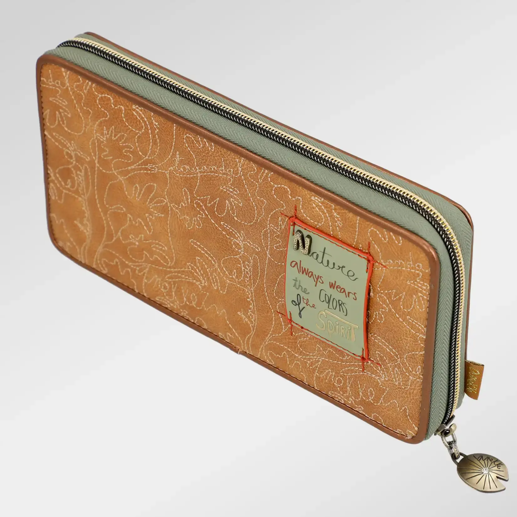 Anekke RFID-Passbrieftasche Amazonia - Braun Grünn - 8 Kartensteckfächer - Reißverschluss