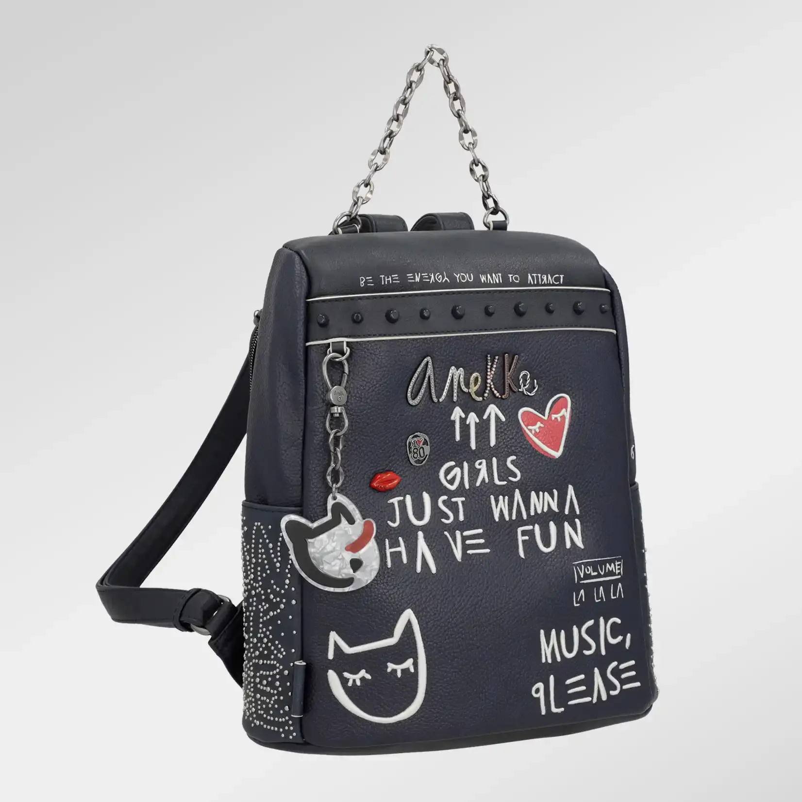 Anekke Rucksack Fun and Music  - Blau- Seitlich Nieten Genähte Motive - Reißverschluss