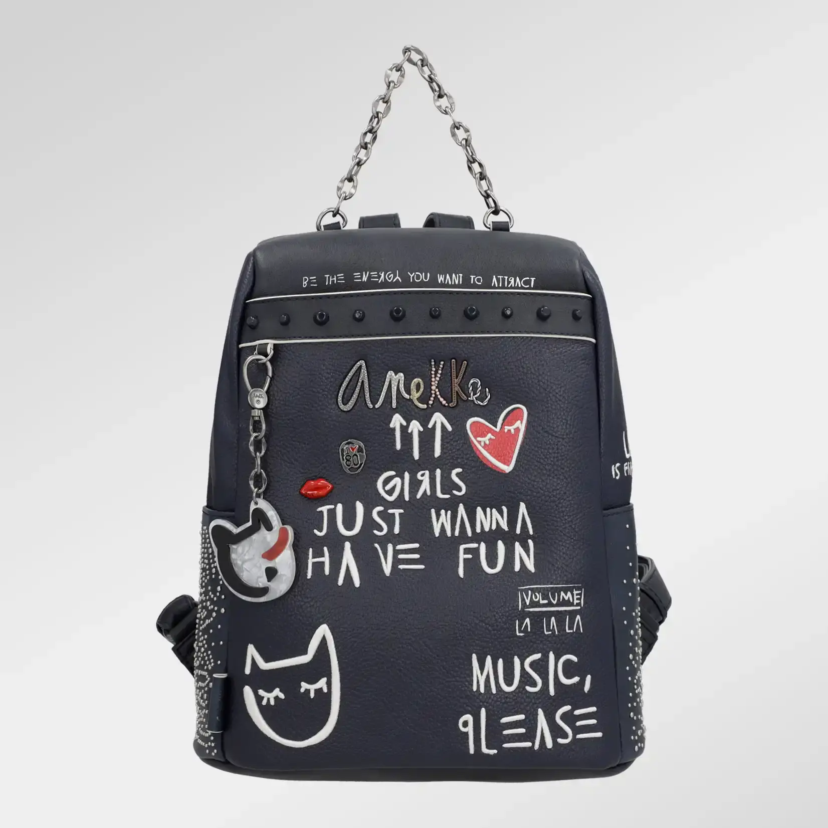 Anekke Rucksack Fun and Music  - Blau- Seitlich Nieten Genähte Motive - Reißverschluss