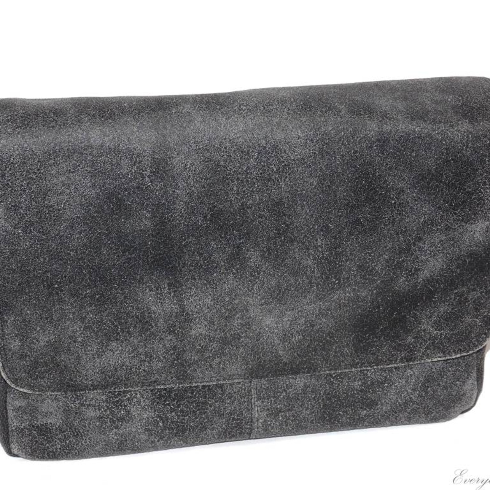 Elegante Unisex Umhängetasche aus angerautem Leder, Schwarz/Grau, 44x34x10cm, Lagerware