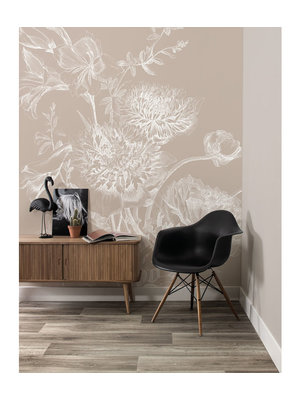 KEK Amsterdam Engraved Flowers | wallpaper with drawn flowers | Sand | Washable