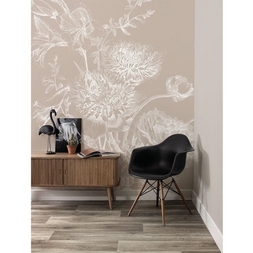 KEK Amsterdam Engraved Flowers | wallpaper with drawn flowers | Sand | Washable