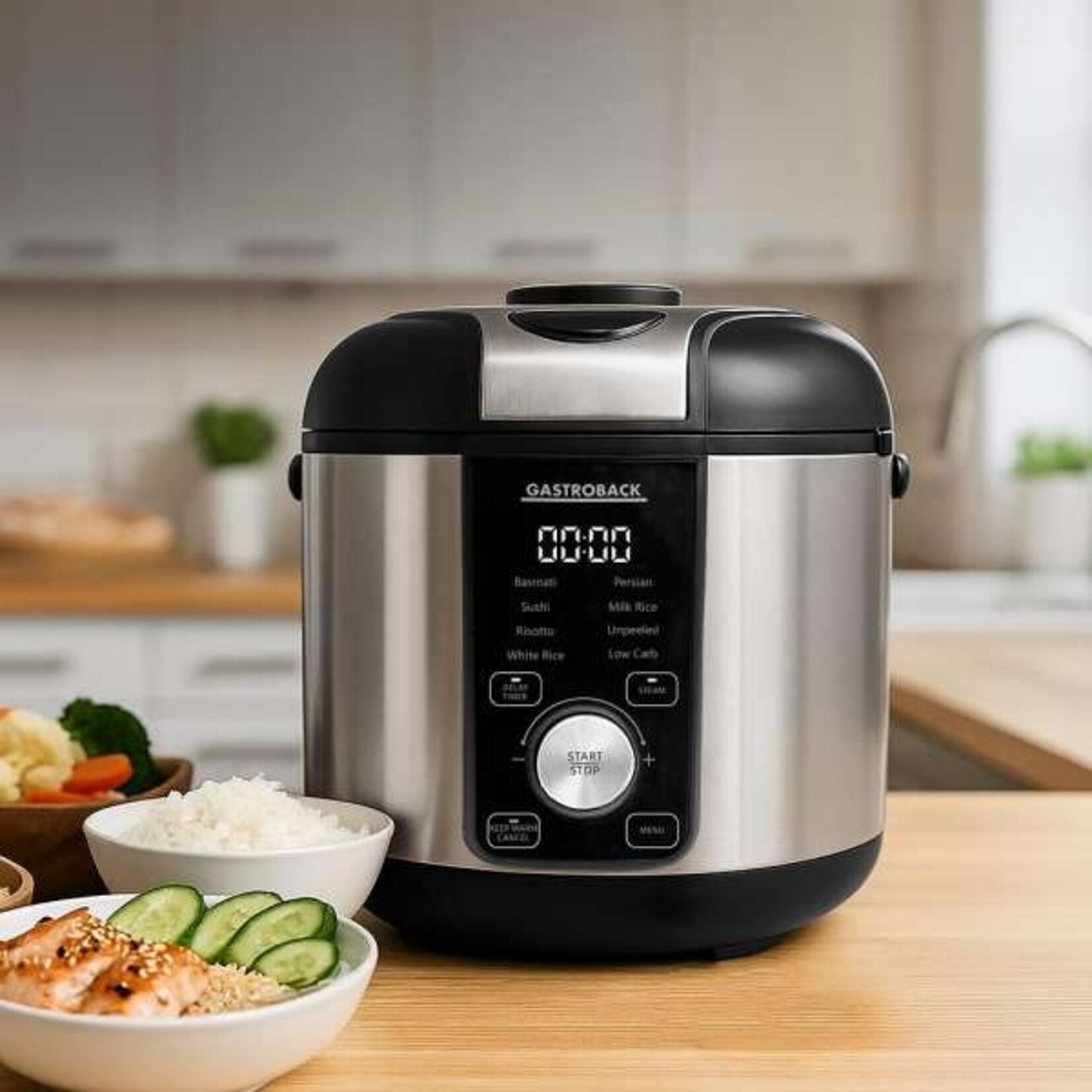 Gastroback Rijstkoker RiceControl koolhydraatarm & stoomfunctie 3 liter Artikelnummer: 42519