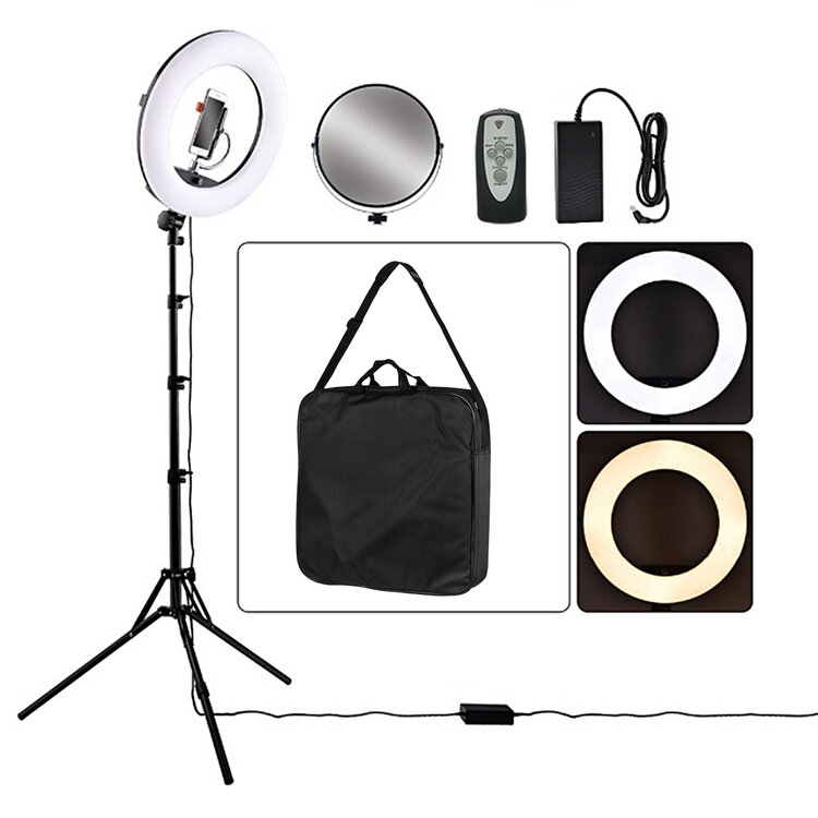 Mega Beauty Shop® Ring lamp + statief 48Watt 18" /zwart LED met afstandsbediening