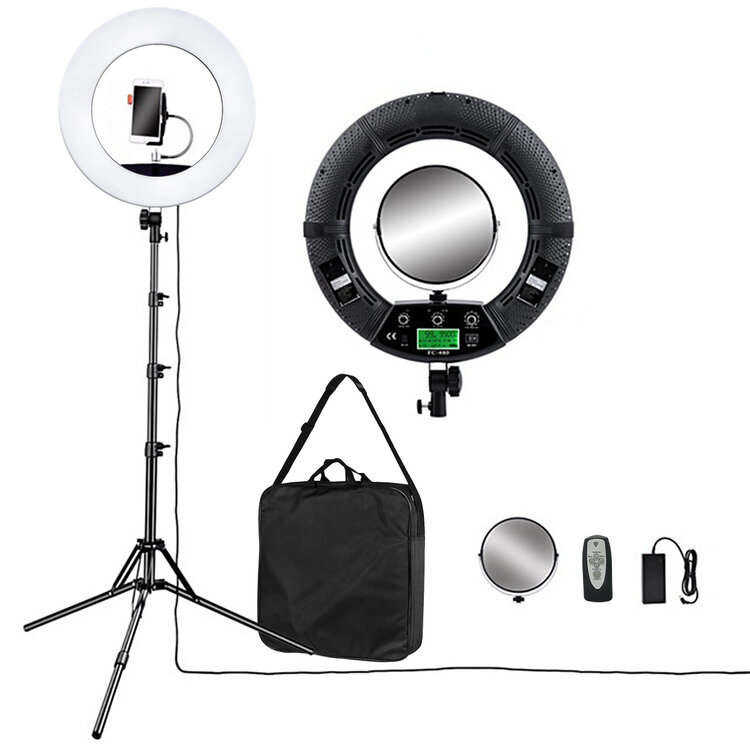 Mega Beauty Shop® Ring lamp + statief 48Watt 18" /zwart LED met afstandsbediening