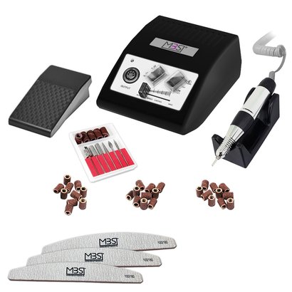 Mega Beauty Shop® Nagelfrees JD500 35Watt Zwart + 3 trapeze vijlen, bitsetje en 30 schuurrolletjes MBS®