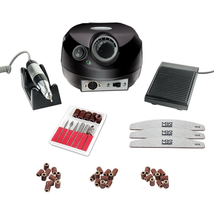 Mega Beauty Shop® Nagelfrees Zwart + 3 MBS® trapeze vijlen, bitsetje en 30 schuurrolletjes