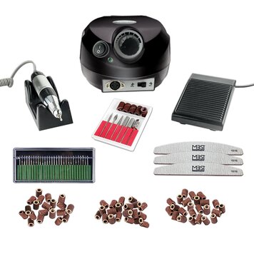 Mega Beauty Shop® Nagelfrees Zwart + 3 MBS® trapeze vijlen, klein bitsets, Freesset 30-delig en 150 schuurrolletjes