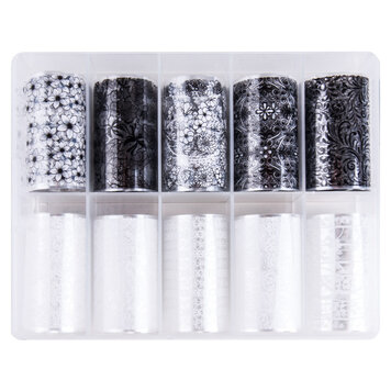 Merkloos Nagel transfer folie nail art set (04) Black and White flowers