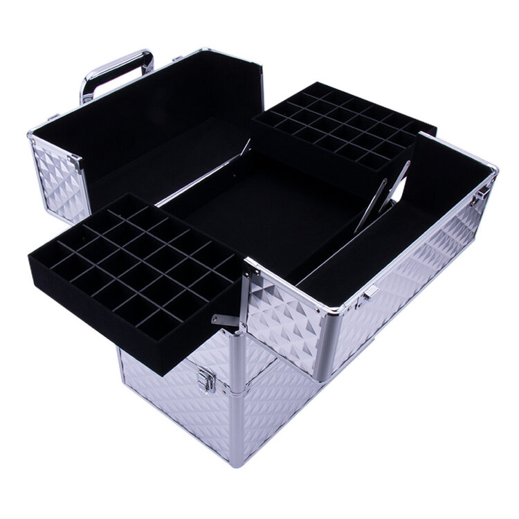 Mega Beauty Shop® Koffer groot 3D zilver met opbergvakken