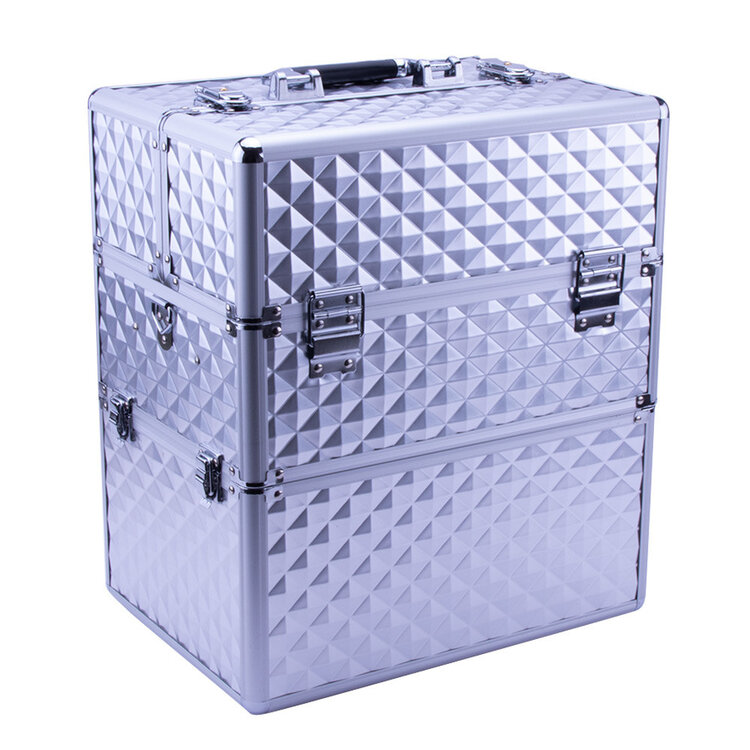 Mega Beauty Shop® Koffer groot 3D zilver met opbergvakken