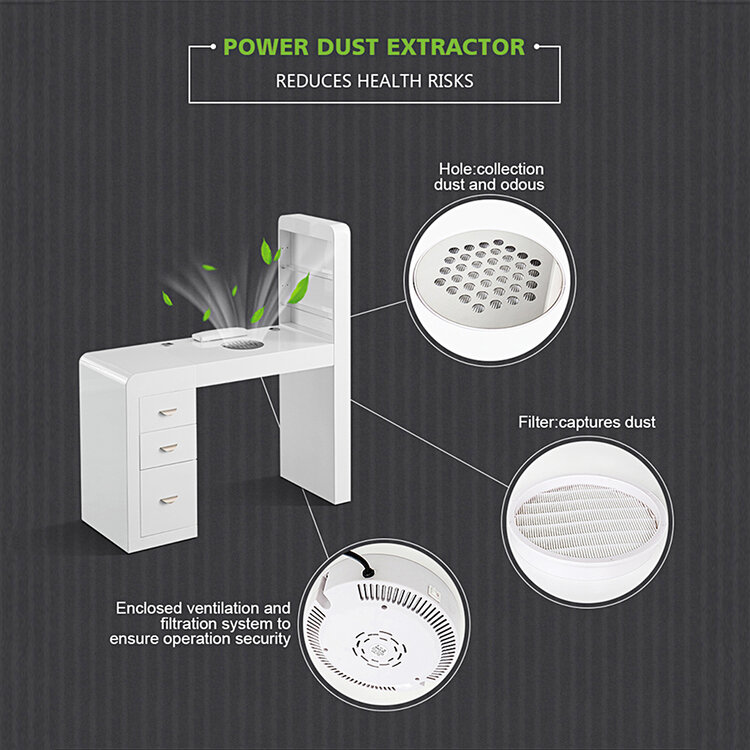 Mega Beauty Shop® Manicuretafel met afzuiging  (MBS-3101) rechts