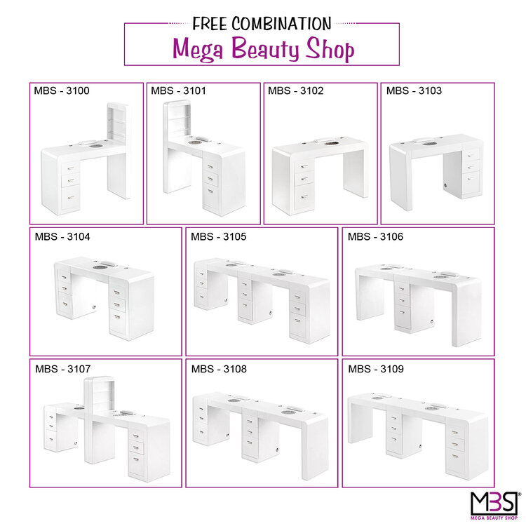 Mega Beauty Shop® Manicuretafel met afzuiging  (MBS-3101) rechts