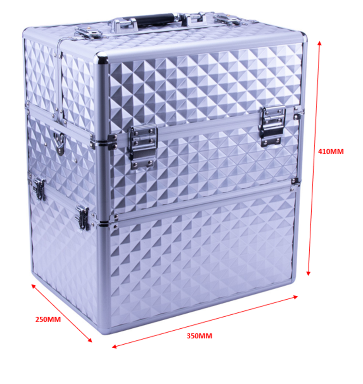 Mega Beauty Shop® Koffer groot 3D zilver met opbergvakken