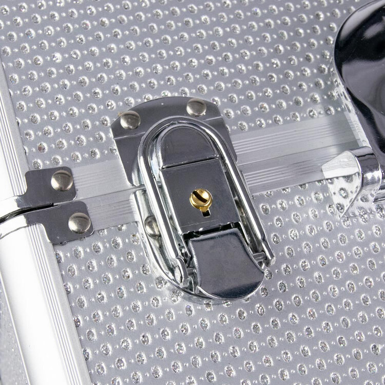 Merkloos Aluminium Koffer met stras zilver met opbergvakken