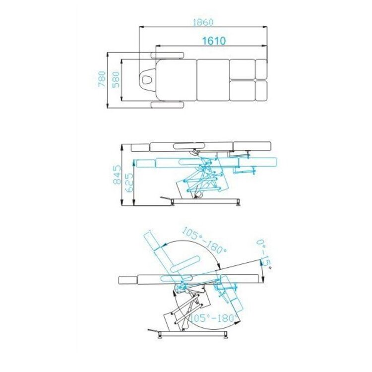 Mega Beauty Shop® Elektrische Behandelstoel PRO Zwart (1 motor)