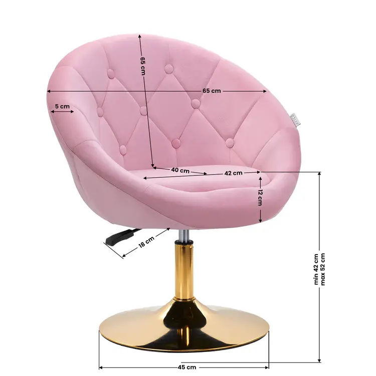 Mega Beauty Shop® Draaistoel LUX roze fluweel