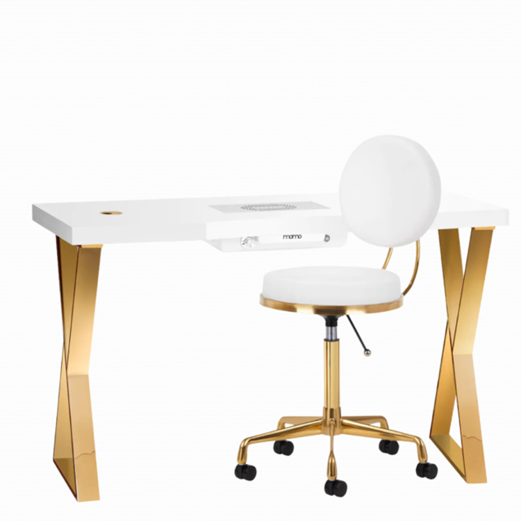 Mega Beauty Shop® Manicuretafel  wit/goud met afzuiging   INCL. werkstoel