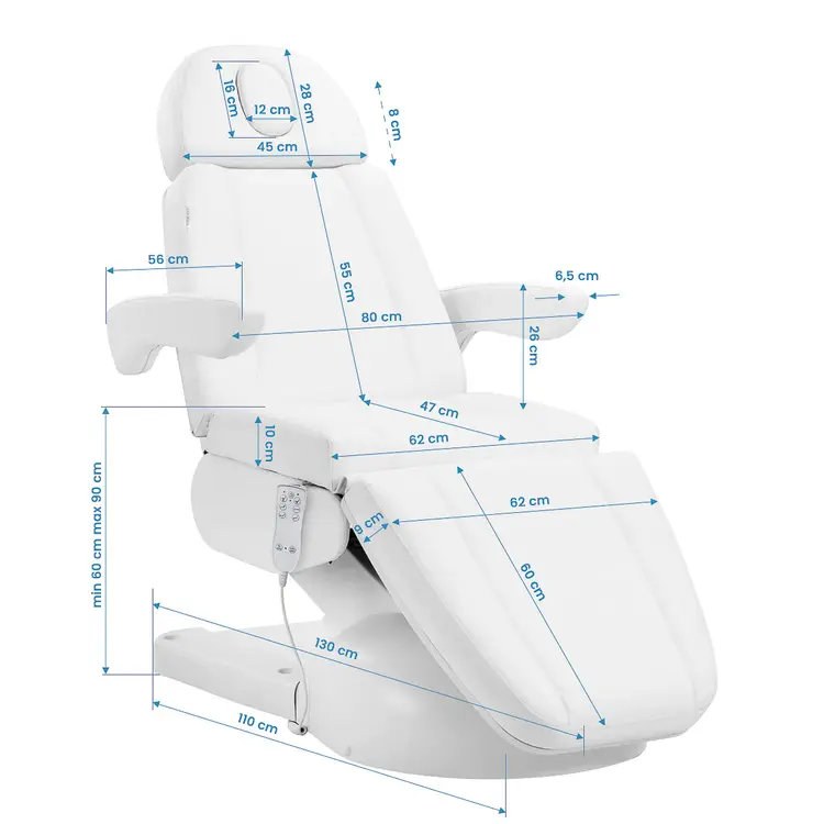 Mega Beauty Shop® Elektrische  behandelstoel Lux 3m wit met verwarming