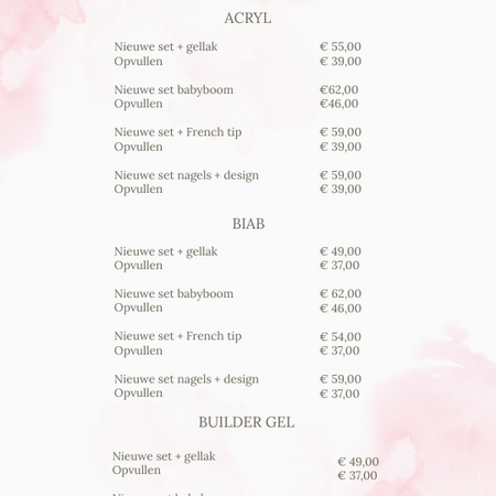 Prijslijst nagels zetten