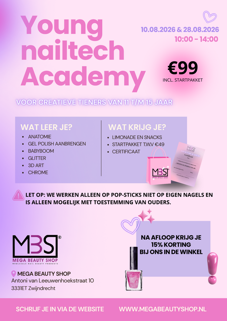 Mega Beauty Shop® Young nailtech Academy  €99,- incl. BTW