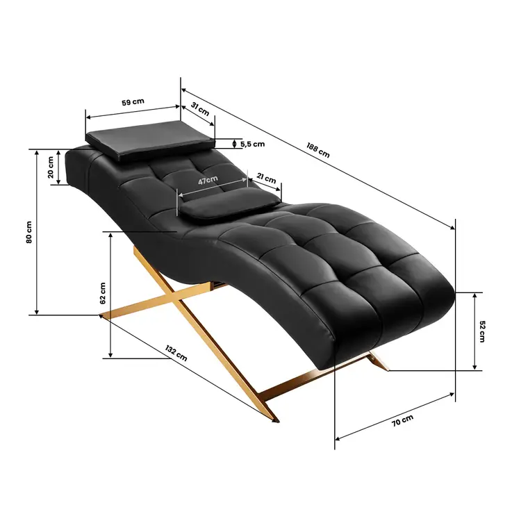Mega Beauty Shop® Professionele wimperstoel zwart met gouden voet