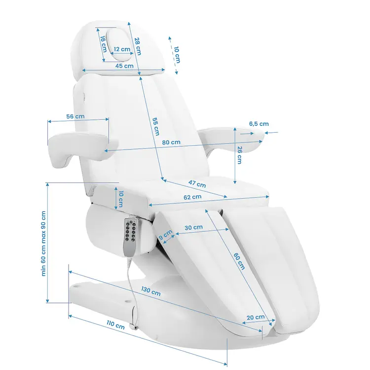 Mega Beauty Shop® Elektrische behandelstoel Wit  Pedi  (3 motoren)
