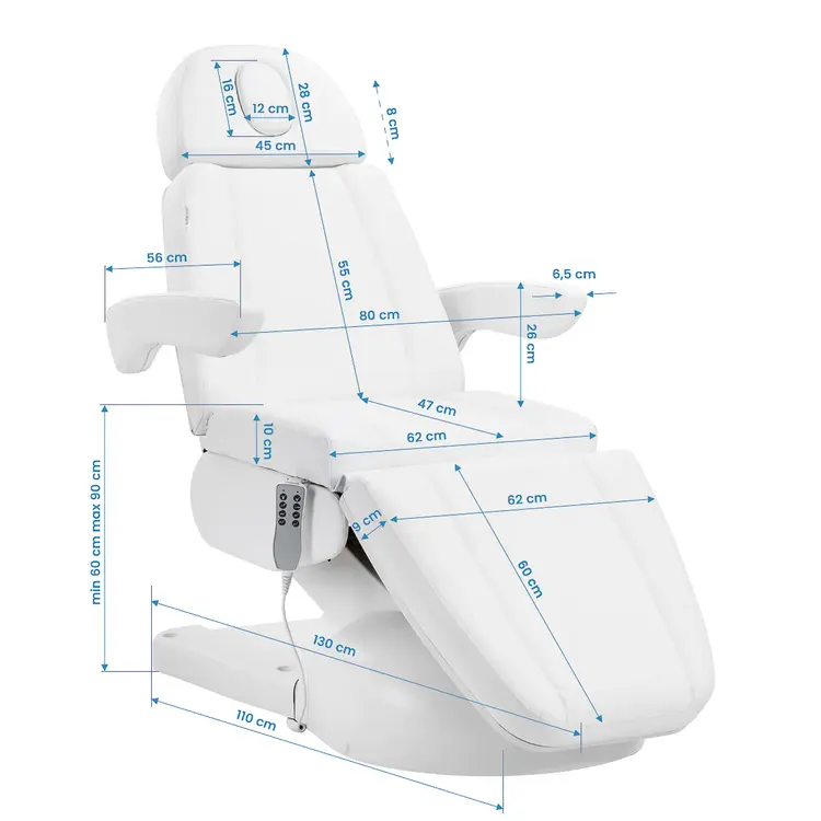 Mega Beauty Shop® Elektrische Behandelstoel Azzurro Lux 4 Motoren  Kantelbaar Wit