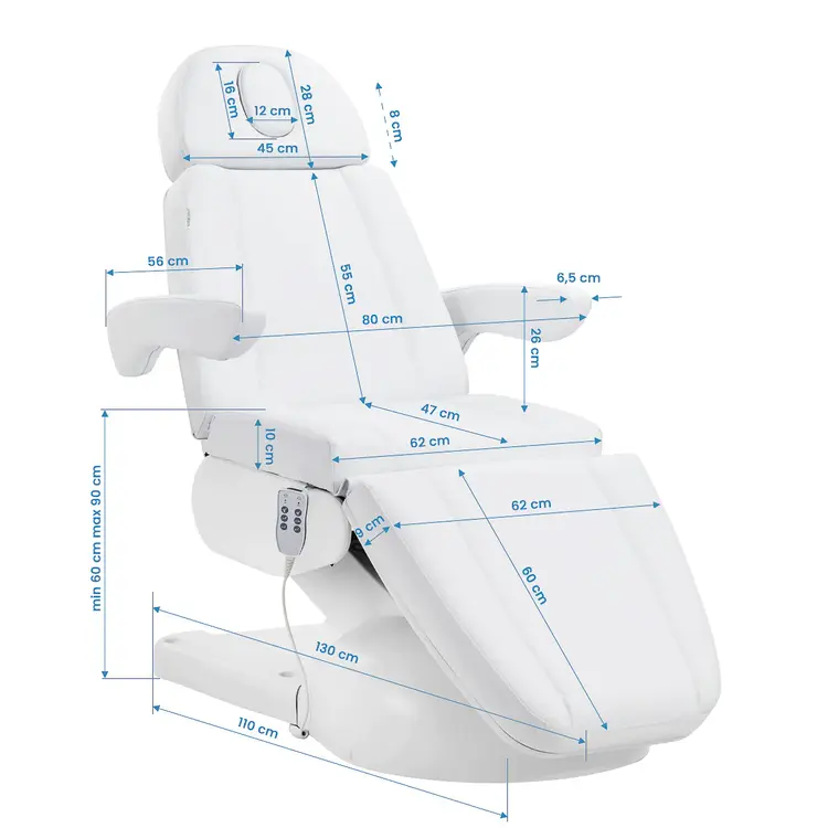 Mega Beauty Shop® Elektrische behandelstoel Wit  (3 motoren)