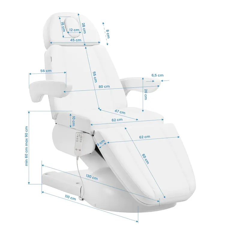 Mega Beauty Shop® Elektrische behandelstoel Wit  Lux ( 3 motoren) met verwarming