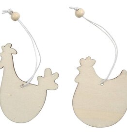 Houten decoraties kippen