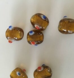 Glaskralen bruin - blauw/rode stippen