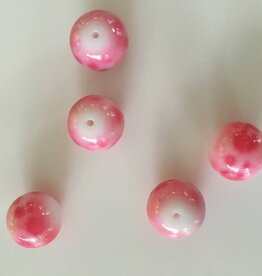 Glaskralen roze/wit