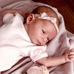 Your Little Miss Newborn baby headband with lace bow - Champagne