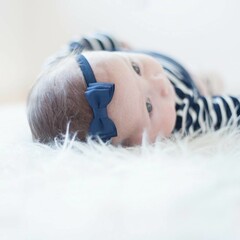 Your Little Miss Baby headband with double bow - Dark blue