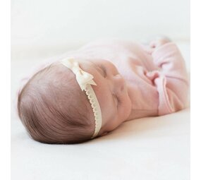 Your Little Miss Newborn baby headband with lace bow - Ivory