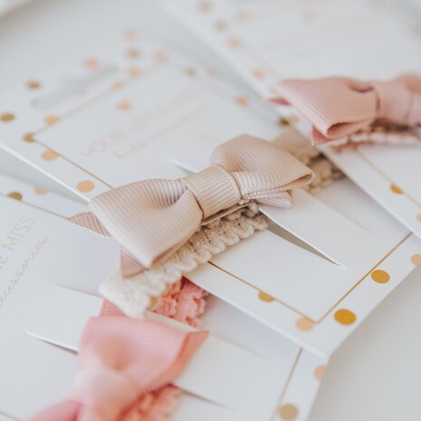 Your Little Miss Newborn baby headband with lace bow - Taupe Your Little Miss Newborn baby headband with lace bow - Taupe