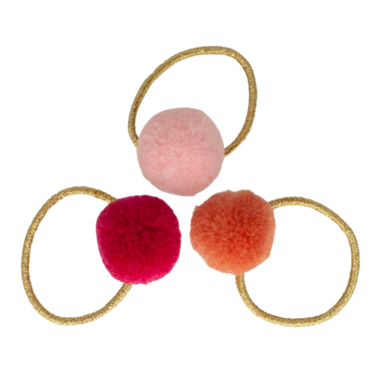 Your Little Miss Basic mini haarelastiekjes met pompoms  - perfect pink