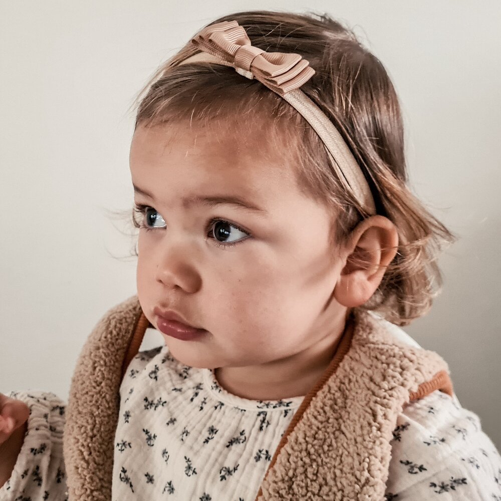 Your Little Miss Baby headband with double bow - latte brown