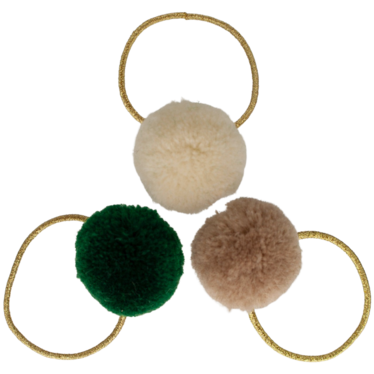 Your Little Miss Basic hair ties with pom-poms - green earth
