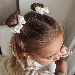 Your Little Miss Hair ties with double bow - ivory satin