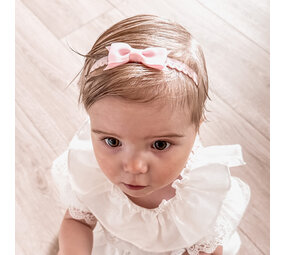 Your Little Miss Newborn baby haarbandje met kanten strik - Light pink Your Little Miss Newborn baby haarbandje met kanten strik - Light pink