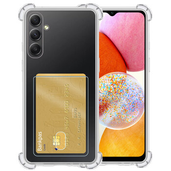 Betaalbare Hoesjes Samsung Galaxy A14 Hoesje Siliconen Hoes Case Cover met Pasjeshouder - Transparant