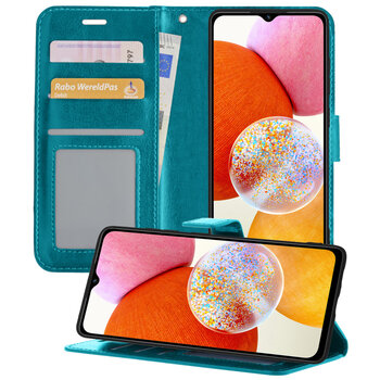 Betaalbare Hoesjes Samsung Galaxy A14 Hoesje Book Case Kunstleer Cover Hoes - Turquoise