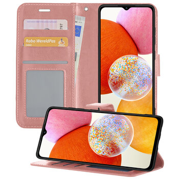 Betaalbare Hoesjes Samsung Galaxy A14 Hoesje Book Case Kunstleer Cover Hoes - Rose Goud